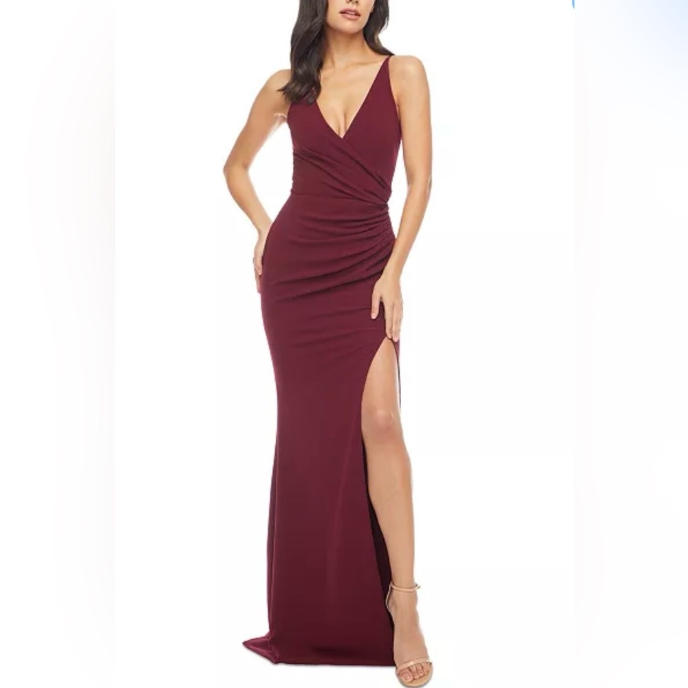 Women's Jordan V-Neck Asymmetrical Ruched Bodycon Maxi SizeL Color: Wine